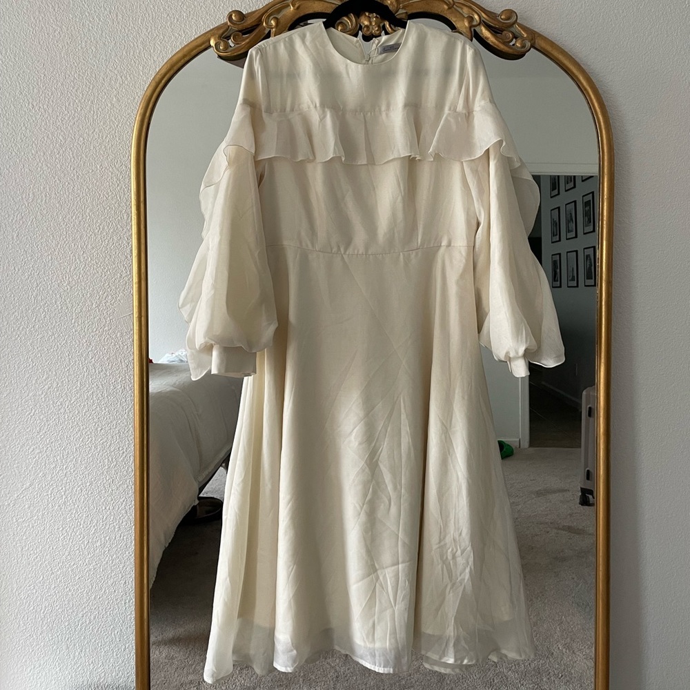Sophie Marand Cocktail Dress - Ivory Flary with Ruffle Bodice